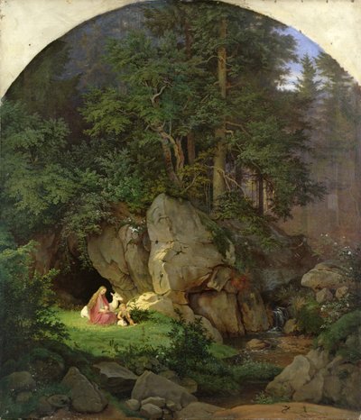 Genoveva en el claro del bosque, 1839-41 de Ludwig Adrian Richter